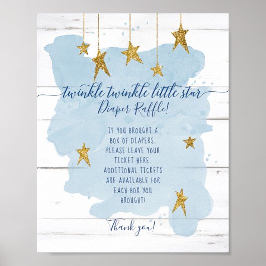 Blue Twinkle Little Star Boy Diaper Raffle Sign Poster (Voorkant)