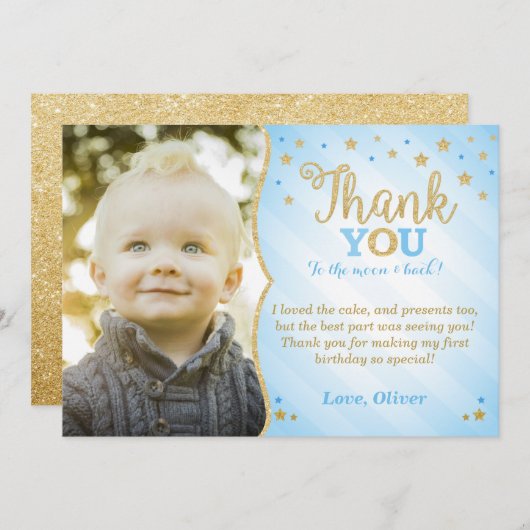 Blue Twinkle Little Star Dank je wel Bedankkaart (Voorkant / Achterkant)