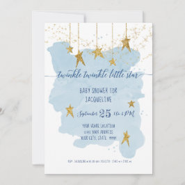 Blue Twinkle Little Star Gold Boy Baby shower Kaart