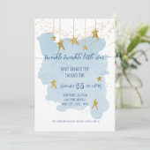 Blue Twinkle Little Star Gold Boy Baby shower Kaart (Staand voorkant)