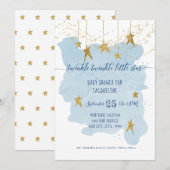 Blue Twinkle Little Star Gold Boy Baby shower Kaart (Voorkant / Achterkant)