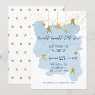 Blue Twinkle Little Star Gold Boy Baby shower Kaart
