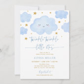 Blue Twinkle Star Cloud Baby shower Kaart (Voorkant)