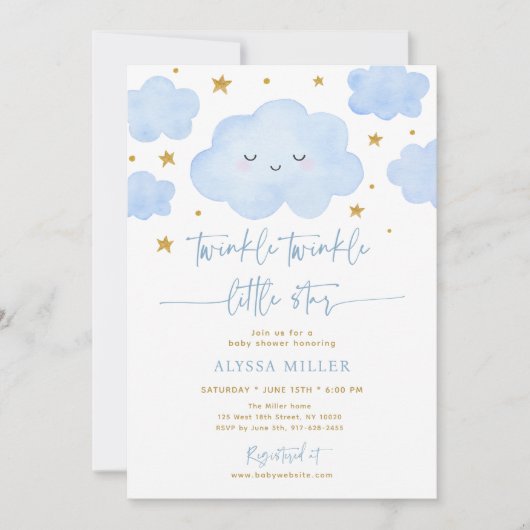 Blue Twinkle Star Cloud Baby shower Kaart (Voorkant)