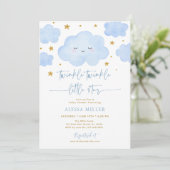 Blue Twinkle Star Cloud Baby shower Kaart (Staand voorkant)