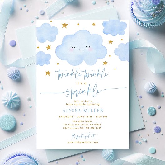 Blue Twinkle Star Cloud Baby Sprinkle Kaart