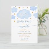 Blue Twinkle Star Cloud Baby Sprinkle Kaart (Staand voorkant)