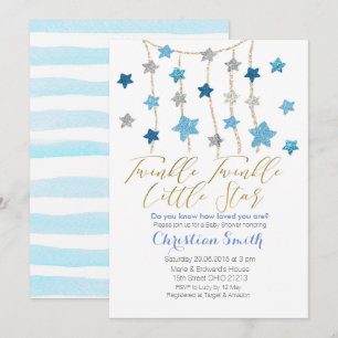 Blue Twinkle Stars BOY Baby shower-uitnodiging Kaart