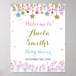 Blue Twinkle Twinkle baby shower welkomstteken Poster