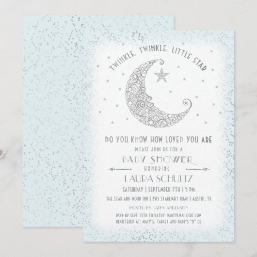 Blue Twinkle Twinkle Little Star Baby shower Kaart (Voorkant / Achterkant)
