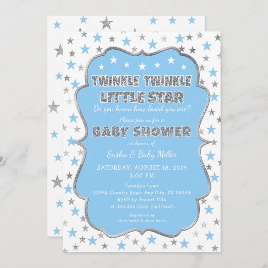 BLUE Twinkle Twinkle Little Star-Baby shower Kaart (Voorkant / Achterkant)