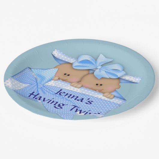 Blue Twins African American Baby shower Party Papieren Bordje (Gekanteld)