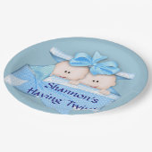 Blue Twins Baby shower Party Papieren Bordje (Gekanteld)