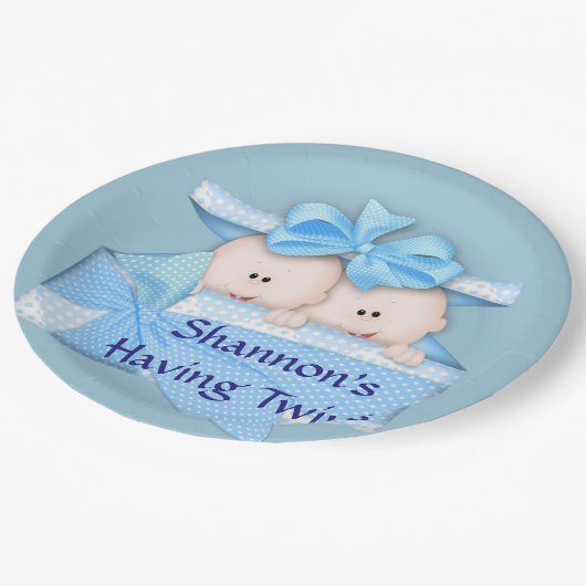 Blue Twins Baby shower Party Papieren Bordje (Gekanteld)
