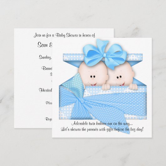Blue TWINS Baby shower Uitnodiging of aankondiging (Voorkant / Achterkant)