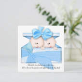 Blue TWINS Baby shower Uitnodiging of aankondiging (Staand voorkant)