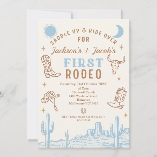  Blue Twins eerste Rodeo 1e verjaardag Kaart (Voorkant)