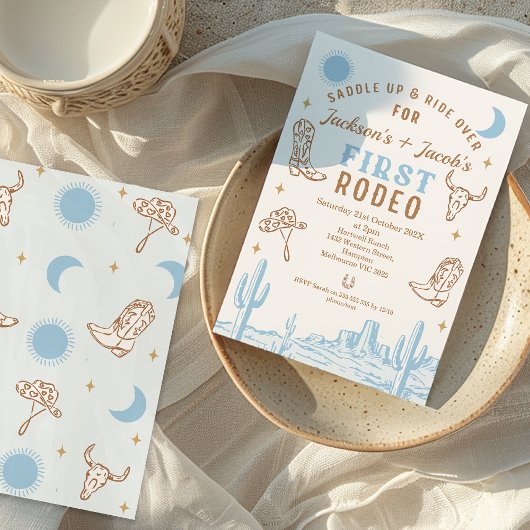  Blue Twins eerste Rodeo 1e verjaardag Kaart