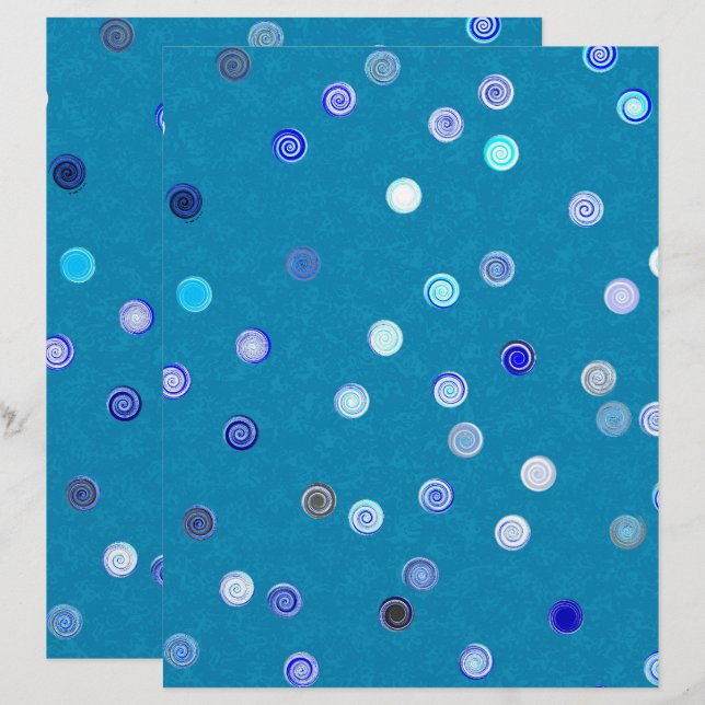Blue Twisty Polka Dot Spiral 2-Sided Scrap Paper (Voorkant / Achterkant)