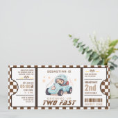 Blue Two Fast Race Car Ticket Pass Tweede Verjaard Kaart (Staand voorkant)