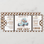 Blue Two Fast Race Car Ticket Pass Tweede Verjaard Kaart (Voorkant / Achterkant)