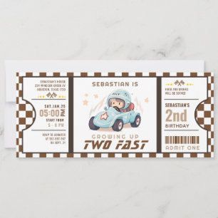 Blue Two Fast Race Car Ticket Pass Tweede Verjaard Kaart