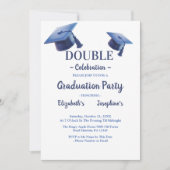 Blue Two Graduates petten Double Graduation Party Kaart (Voorkant)