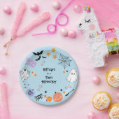 Blue Two Spooky Cute Ghost Halloween 2nd Birthday Papieren Bordje (Feest)