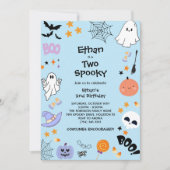 Blue Two Spooky Schattige Ghost Halloween 2e Verja Kaart (Voorkant)