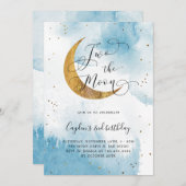 Blue Two The Moon Boy 2de Birthday Party Kaart (Voorkant / Achterkant)