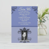 Blue Two-toned Damask Foto Uitnodiging (Staand voorkant)