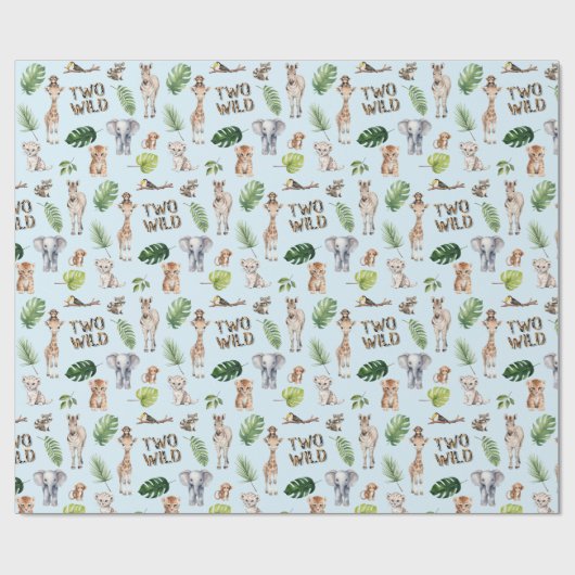Blue Two Wild 2nd Birthday Oerwoud Cadeaupapier (Vlak)