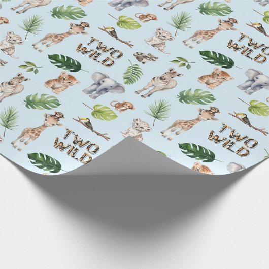 Blue Two Wild 2nd Birthday Oerwoud Cadeaupapier (Hoek)