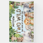 Blue Two Wild Boy 2e verjaardag Safari achtergrond Spandoek (Verticaal)