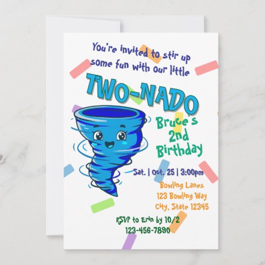 Blue TwoNado, 2nd birthday invitation Kaart (Voorkant)