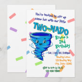 Blue TwoNado, 2nd birthday invitation Kaart (Voorkant / Achterkant)