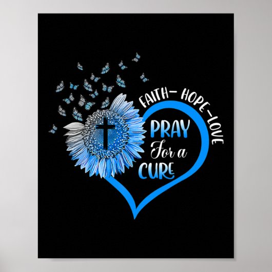 Blue Type One Diabetes Heart Butterfly Religious Poster (Voorkant)