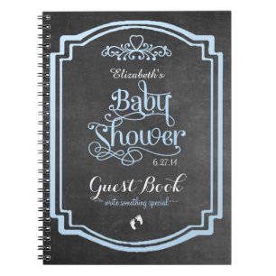 Blue Typography Chalkboard Baby shower Guest Book Notitieboek