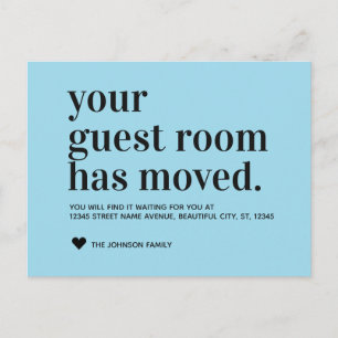 Blue Typography Guest Room Moving Announance Aankondigingskaart