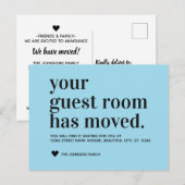 Blue Typography Guest Room Moving Announance Aankondigingskaart (Voorkant / Achterkant)