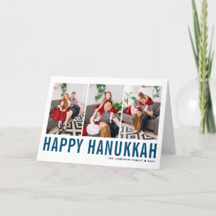 Blue Typography Happy Hanukkah Photo Collage Feestdagen Kaart