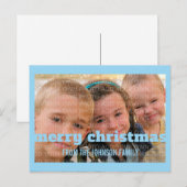 Blue Typography Merry kerstfoto Briefkaart (Voorkant / Achterkant)