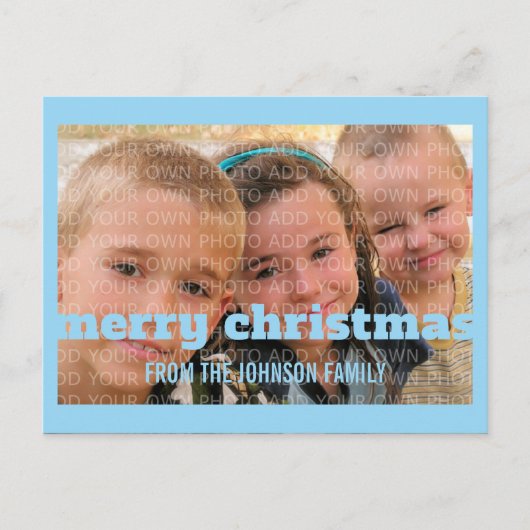Blue Typography Merry kerstfoto Briefkaart (Voorkant)