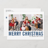 Blue Typography Merry kerstfoto Collage Briefkaart (Voorkant / Achterkant)