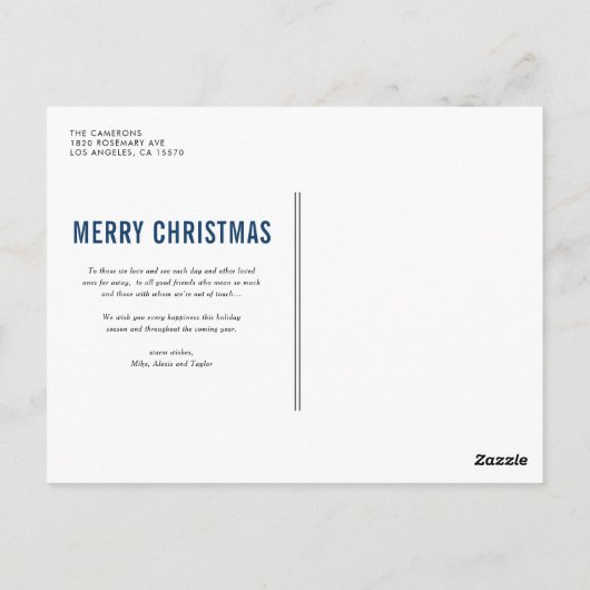 Blue Typography Merry kerstfoto Collage Briefkaart (Achterkant)