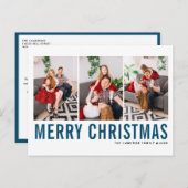 Blue Typography Merry kerstfoto Collage Feestdagenkaart (Voorkant / Achterkant)