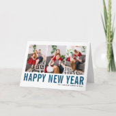 Blue Typography Photo Collage Happy Nieuwjaar Feestdagen Kaart (Voorkant)