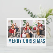 Blue Typography Photo Collage Merry Kerstry Feestdagenkaart (Staand voorkant)