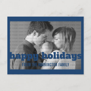 Blue Typography Prettige feestdagen Photo Briefkaa