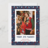 Blue Ugly Sweater Married en Merry Photo Feestdagenkaart (Voorkant)